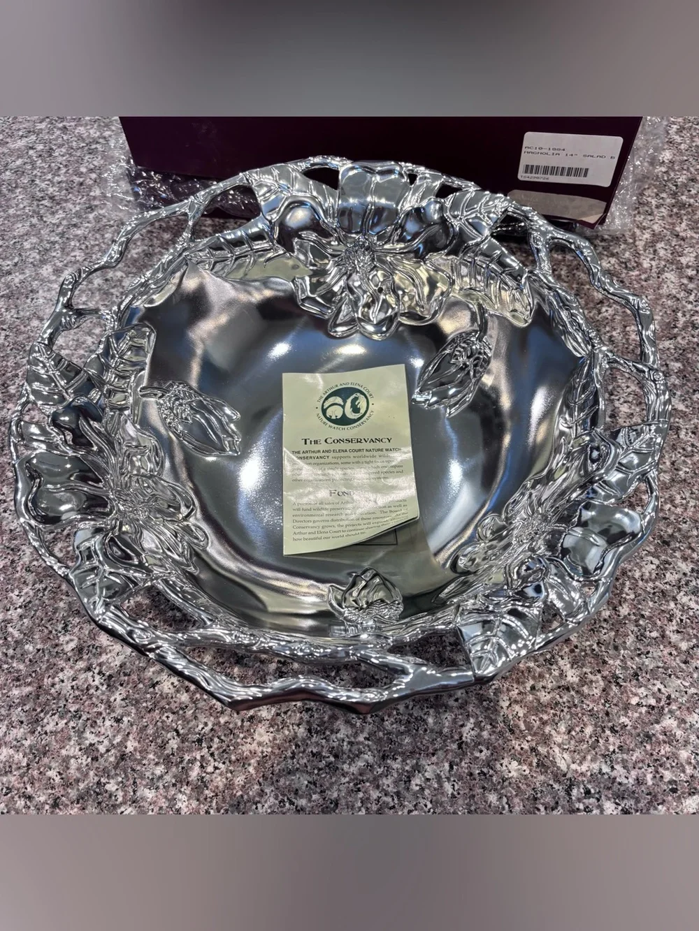 NEW Arthur Court Magnolia 2001 Large 14” Salad Fruit Serving Bowl Aluminum